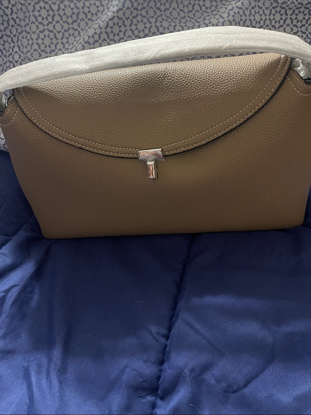 Knock off Toteme Taupe Leather Shoulder Bag with Silver Hardware